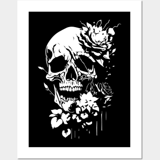 skull and roses Posters and Art